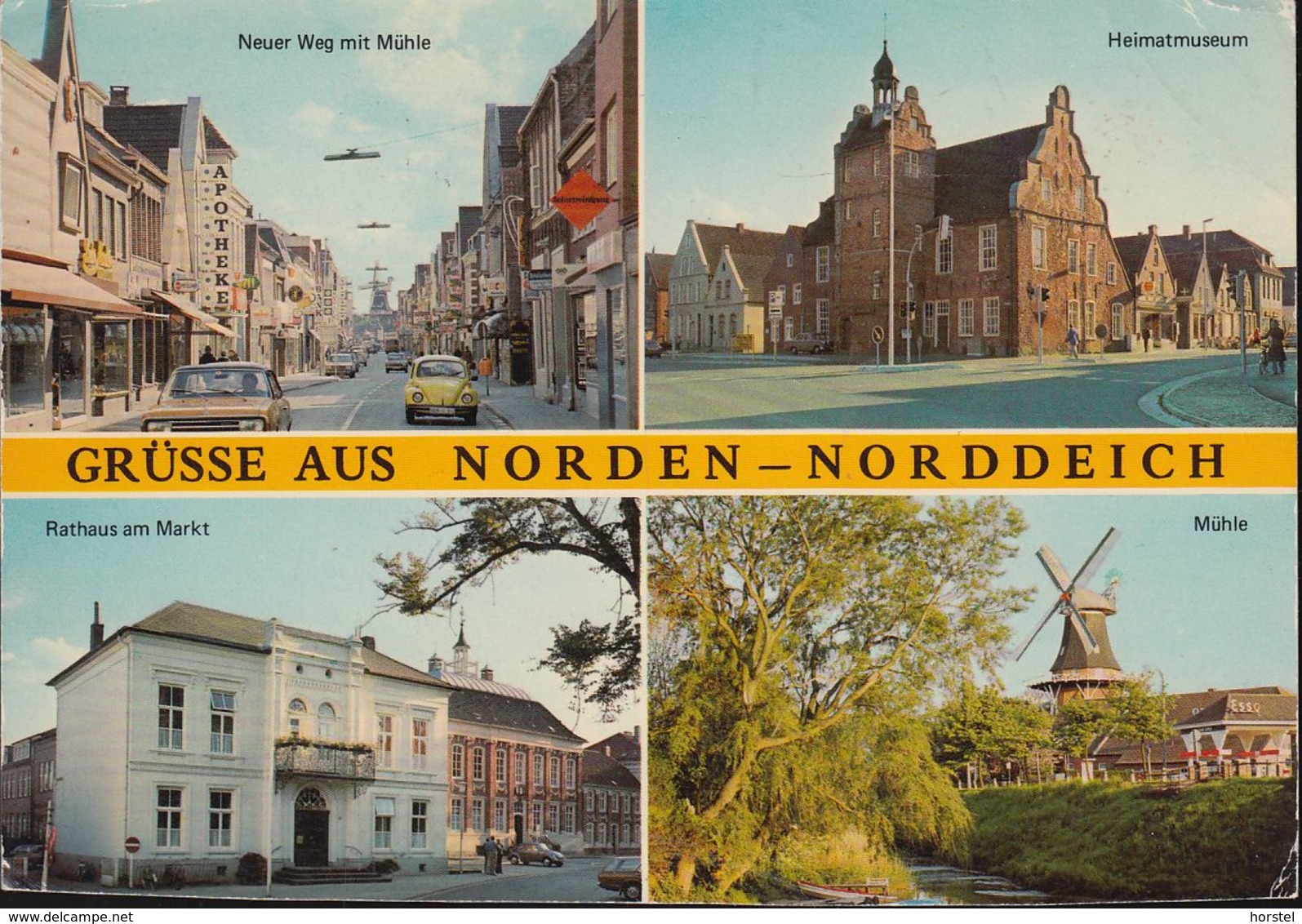 D-26506 Norddeich - Alte Ansichten - Straßenansicht - Tankstelle - Mühle - Cars - VW Käfer - Nice Stamp - Norden