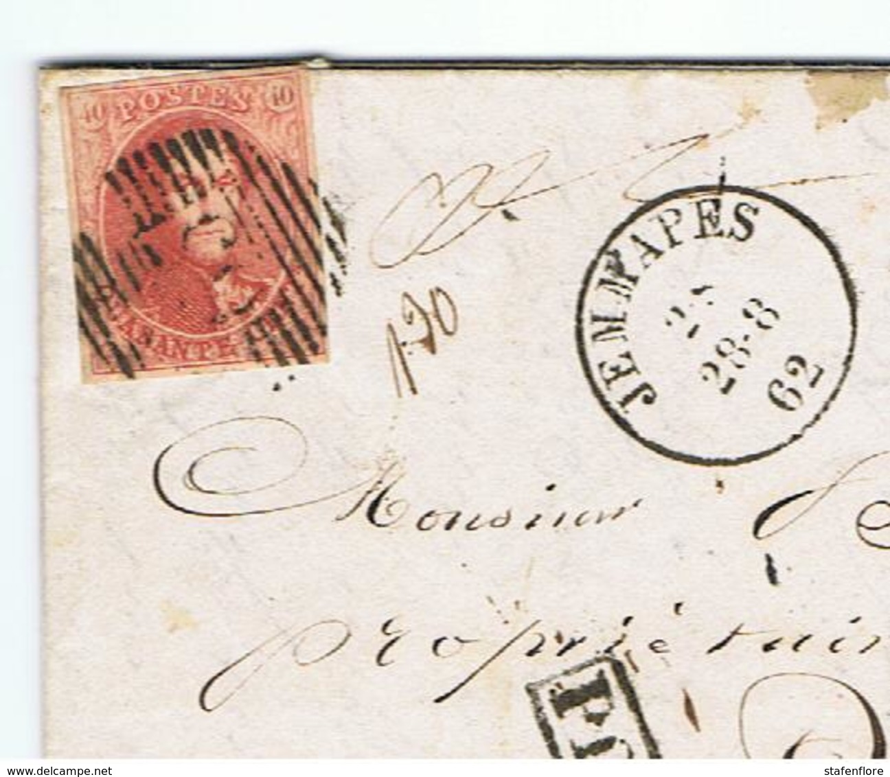Zeldzaam En Mooi Document Van 1862 Voorzien Van Een Mooie Belgische Postzegel 12A ( Zie Scans) - 1849-1865 Medallions (Other)