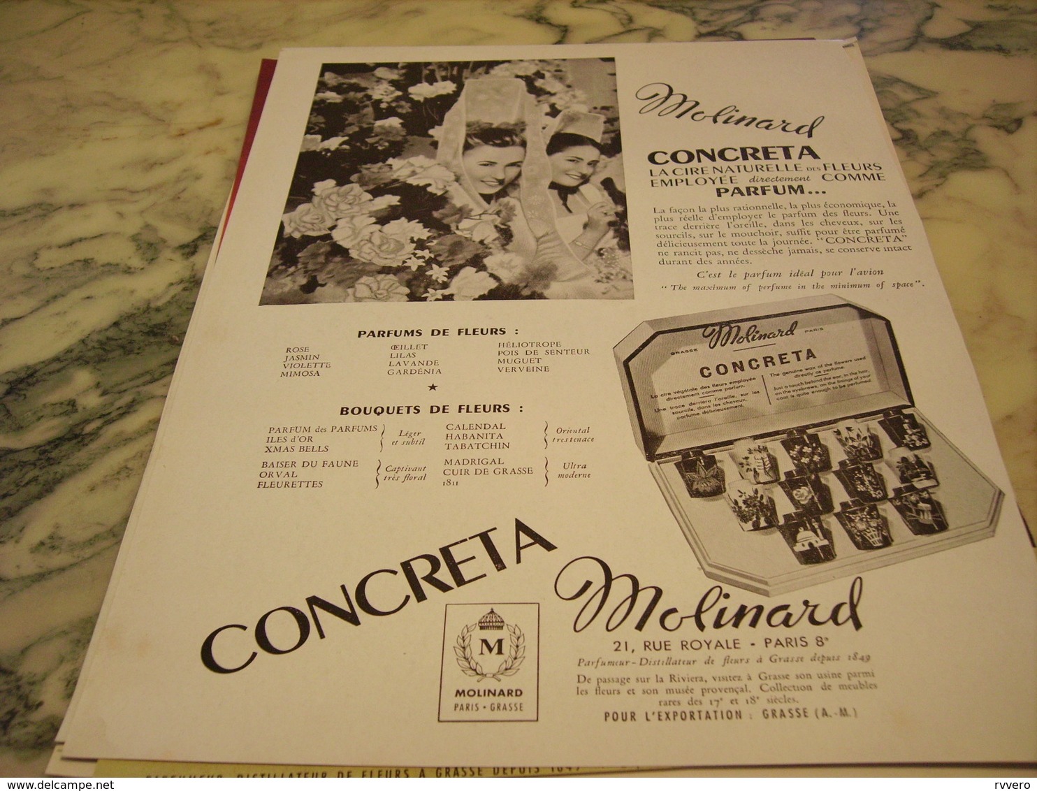 ANCIENNE PUBLICITE PARFUM CONCRETA DE MOLINARD 1952 - Autres & Non Classés