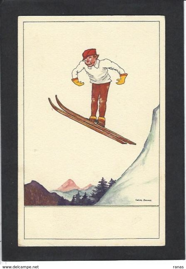 CPA Ski Sport D'hiver Illustrateur Non Circulé Signé Edith JONAS - Sports D'hiver