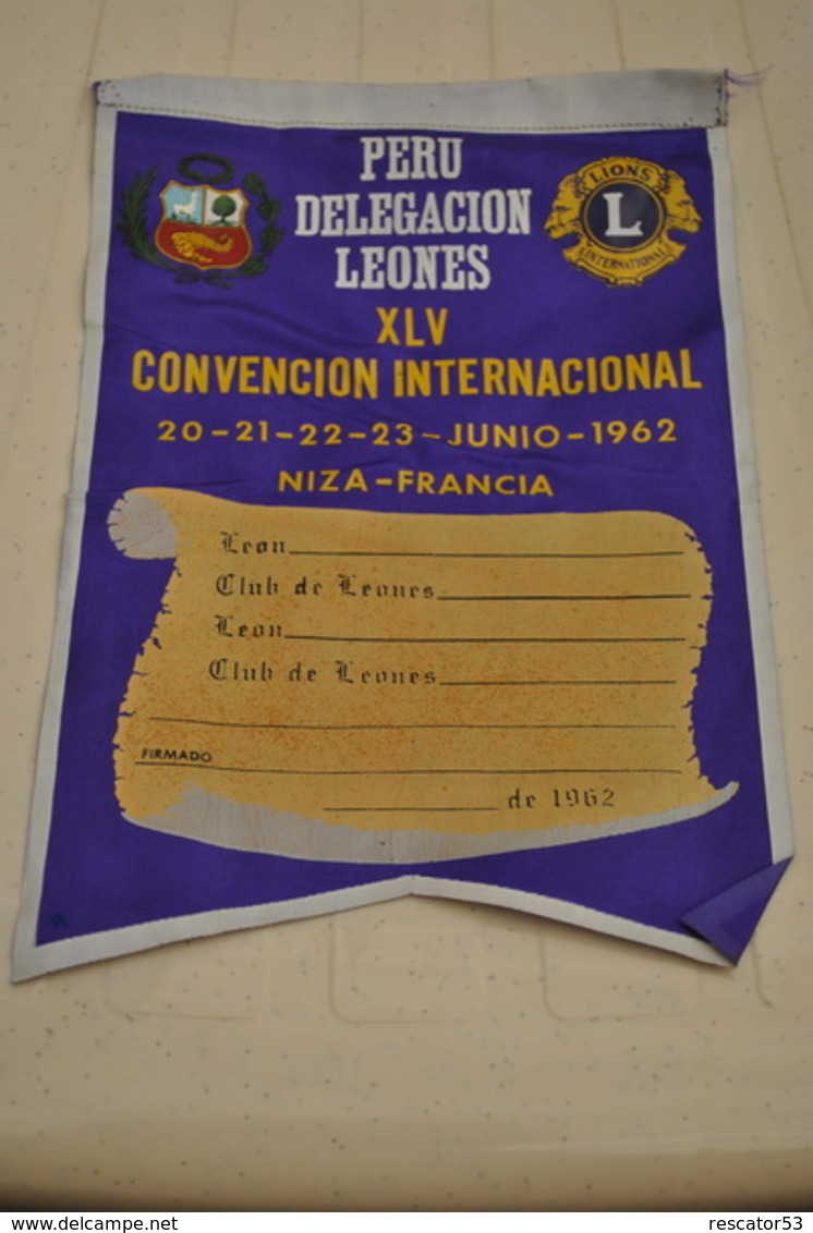 Rare Fanion Lion's Club Convention Internationale Pérou Juin 1962 - Andere & Zonder Classificatie