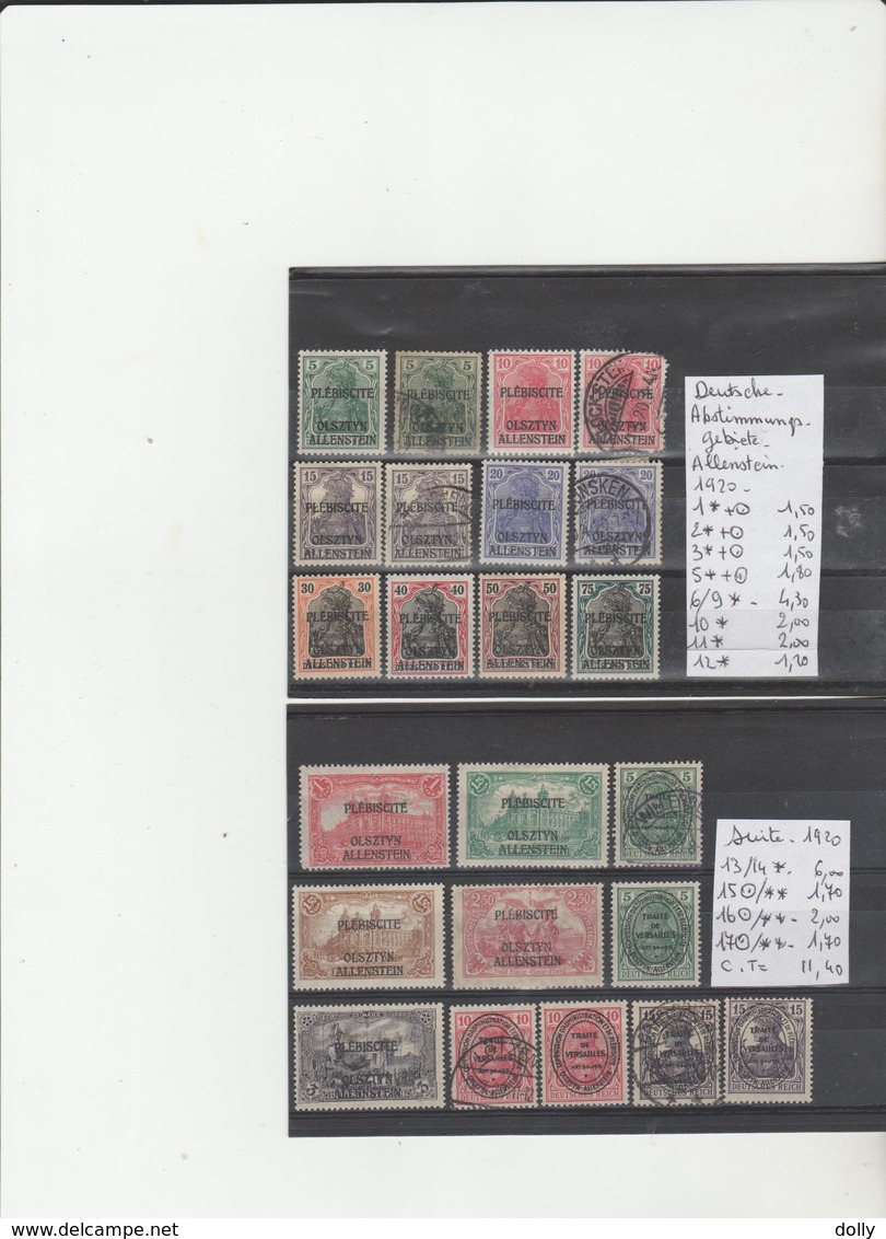 TIMBRES D ALLEMAGNE NEUF** / */ OBLITEREES  1920 (GEBIET ALLENSTEIN ) Nr VOIR SUR PAPIER AVEC TIMBRES COTE 100.60 € - Usados