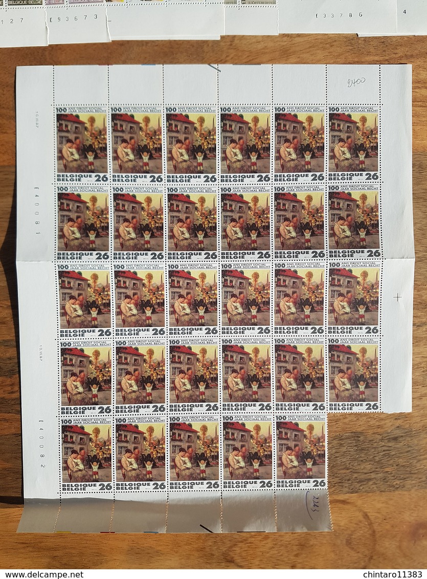 Lot feuilles complètes/incomplètes de timbres Belgique - Année 1987