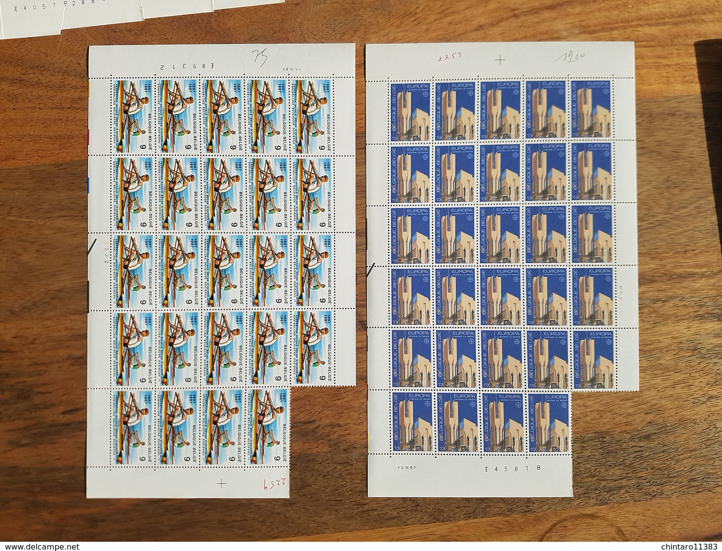 Lot feuilles complètes/incomplètes de timbres Belgique - Année 1987