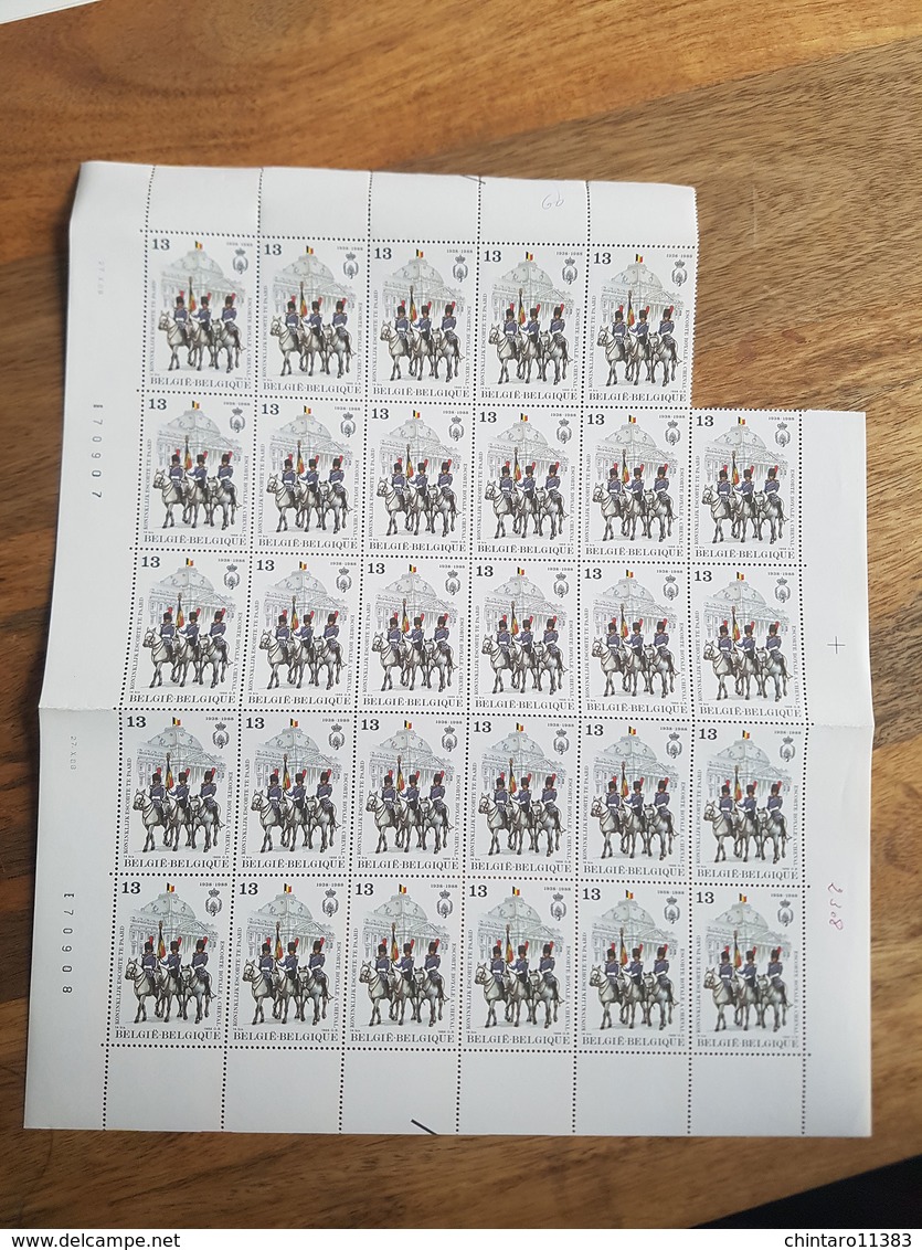 Lot feuilles incomplètes de timbres Belgique - Année 1988