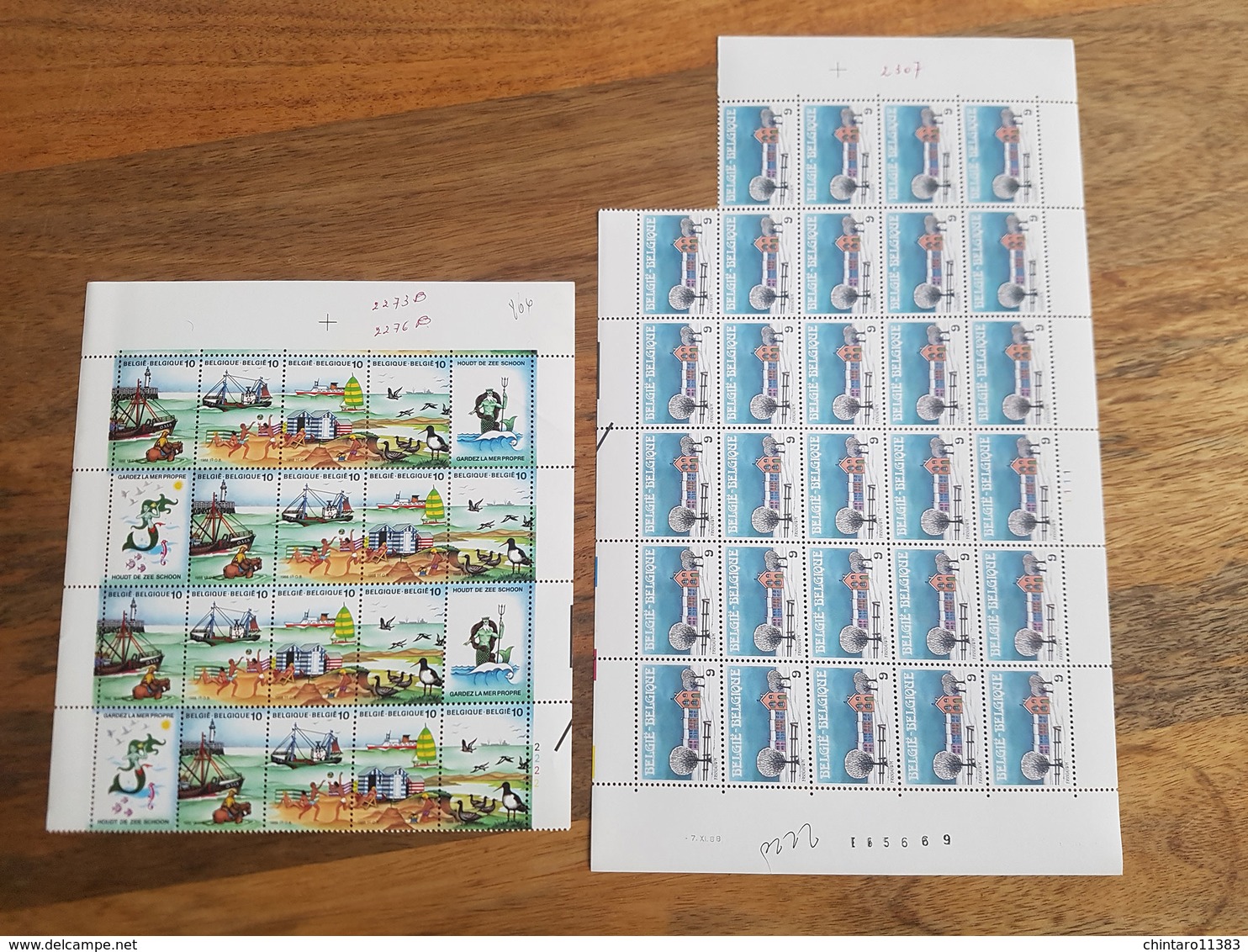 Lot feuilles incomplètes de timbres Belgique - Année 1988