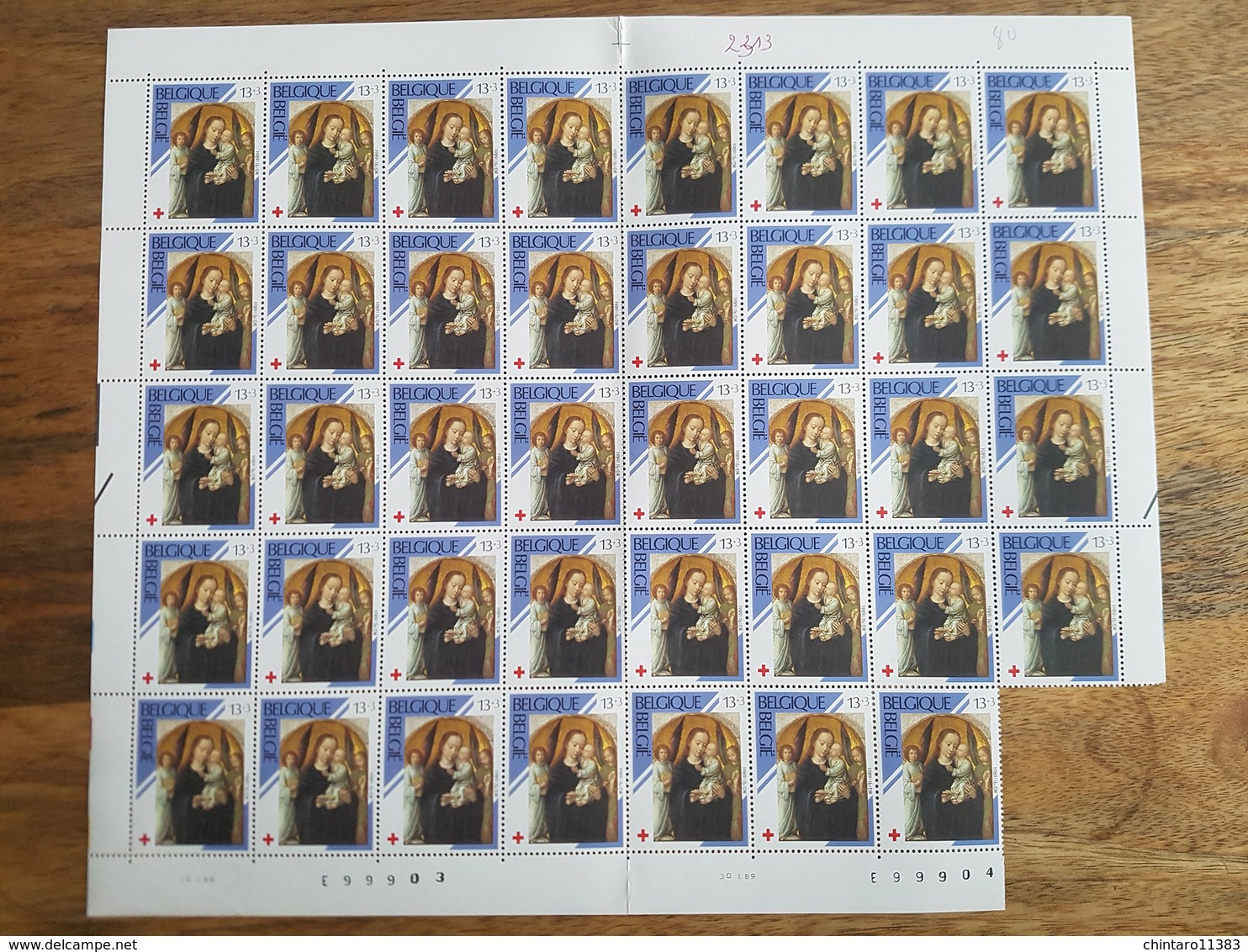 Lot feuilles incomplètes de timbres Belgique - Année 1989