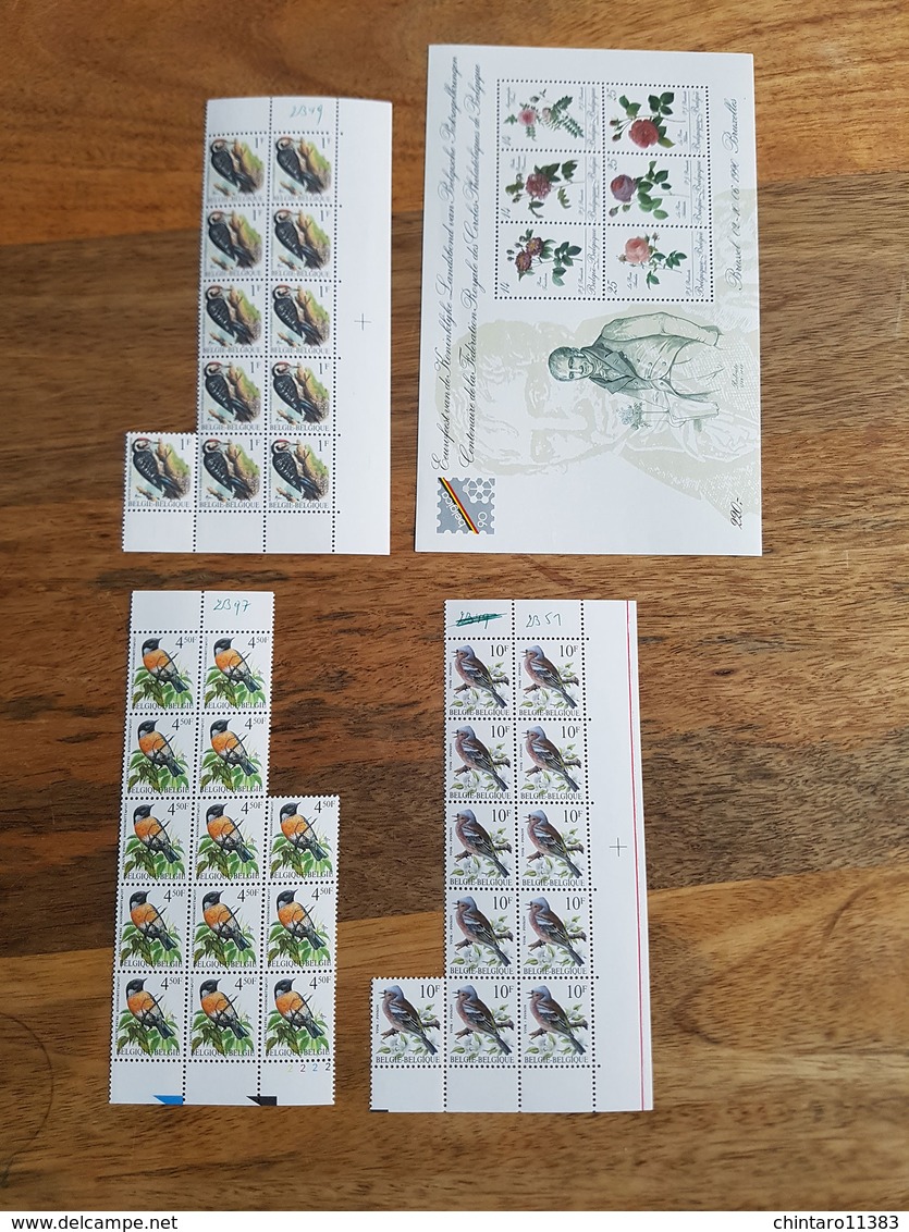 Lot feuilles complètes de timbres Belgique - Année 1990