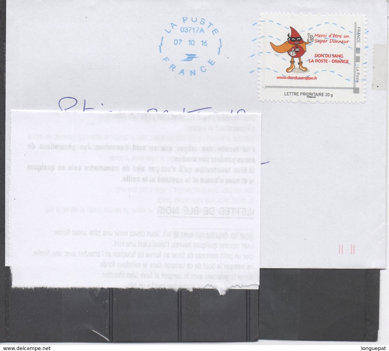 FRANCE - Don Du Sang -La Poste - Orange - Sur Lettre -  Santé - Médecine - Sang - - Collectors