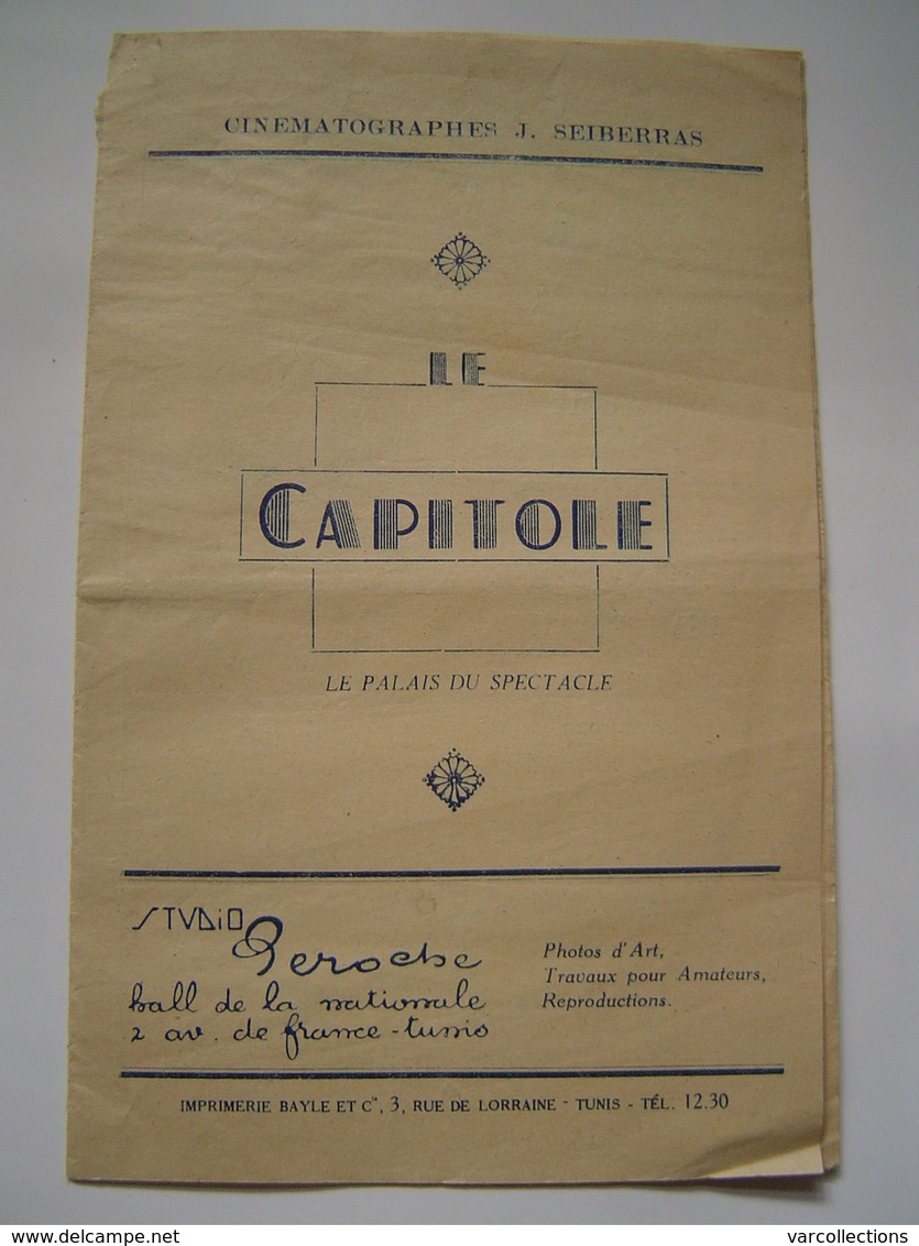 PROGRAMME Ancien : PUBLICITE CINEMA LE CAPITOLE - TUNIS / FILM PINOCCHIO - WALT DISNEY Vers 1950 - Programmes