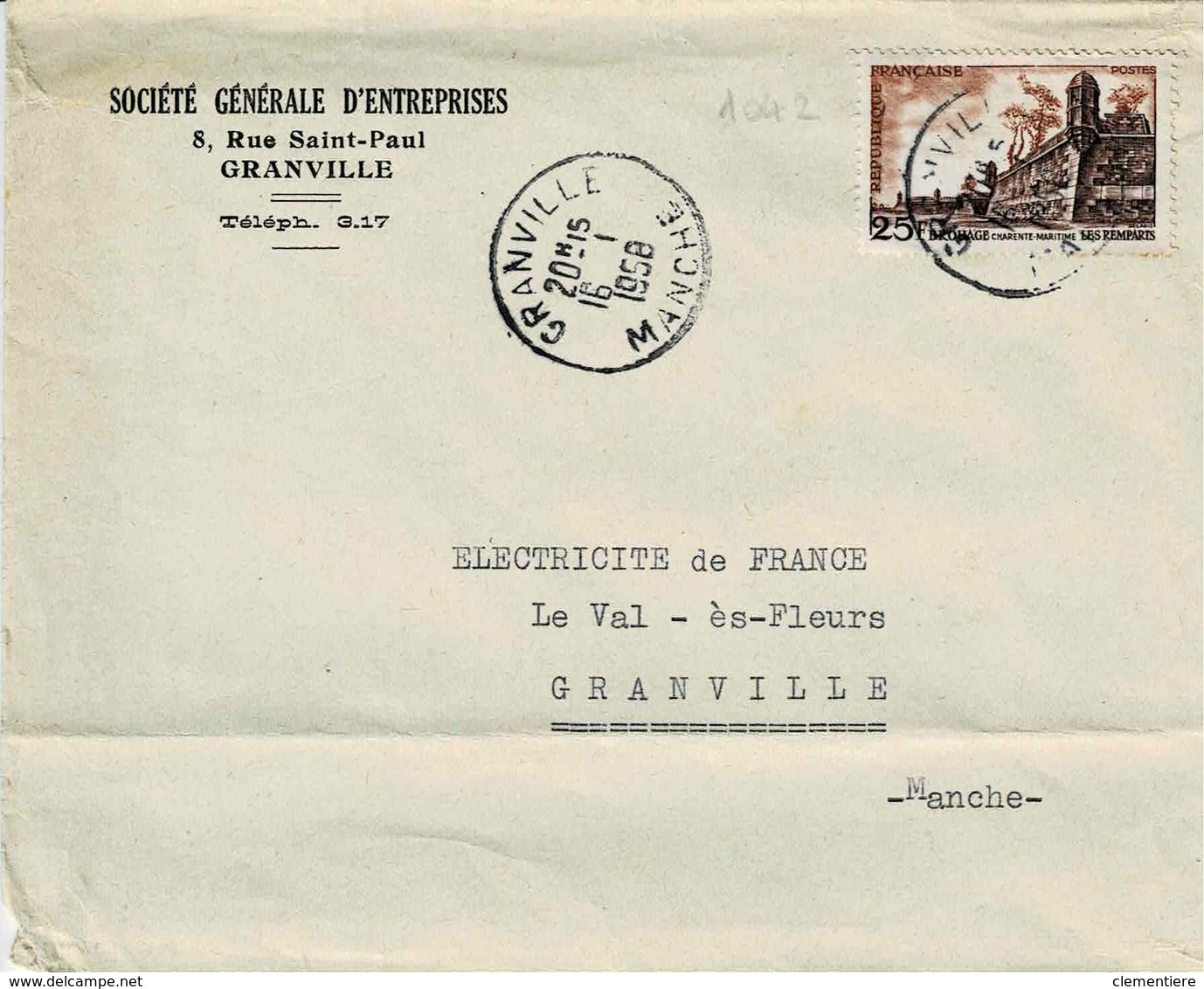 TP N° 1042 Seul Sur  Enveloppe De La S.G.E De  Granville - 1921-1960: Période Moderne