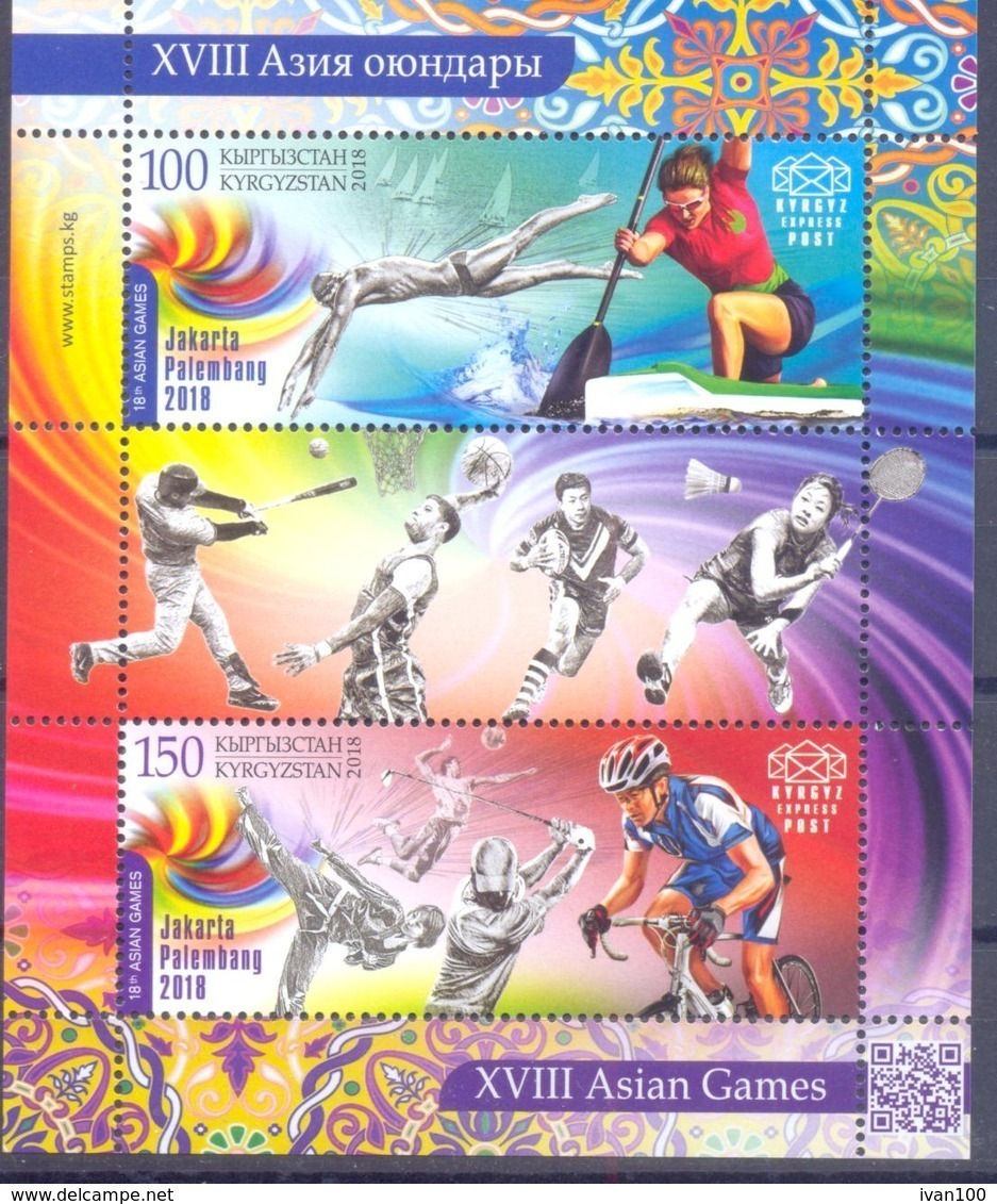 2018. Kyrgyzstan, XVIIIth Asian Sport Games, Jakarta Palembang 2018, S/s, Mint/** - Kirghizistan