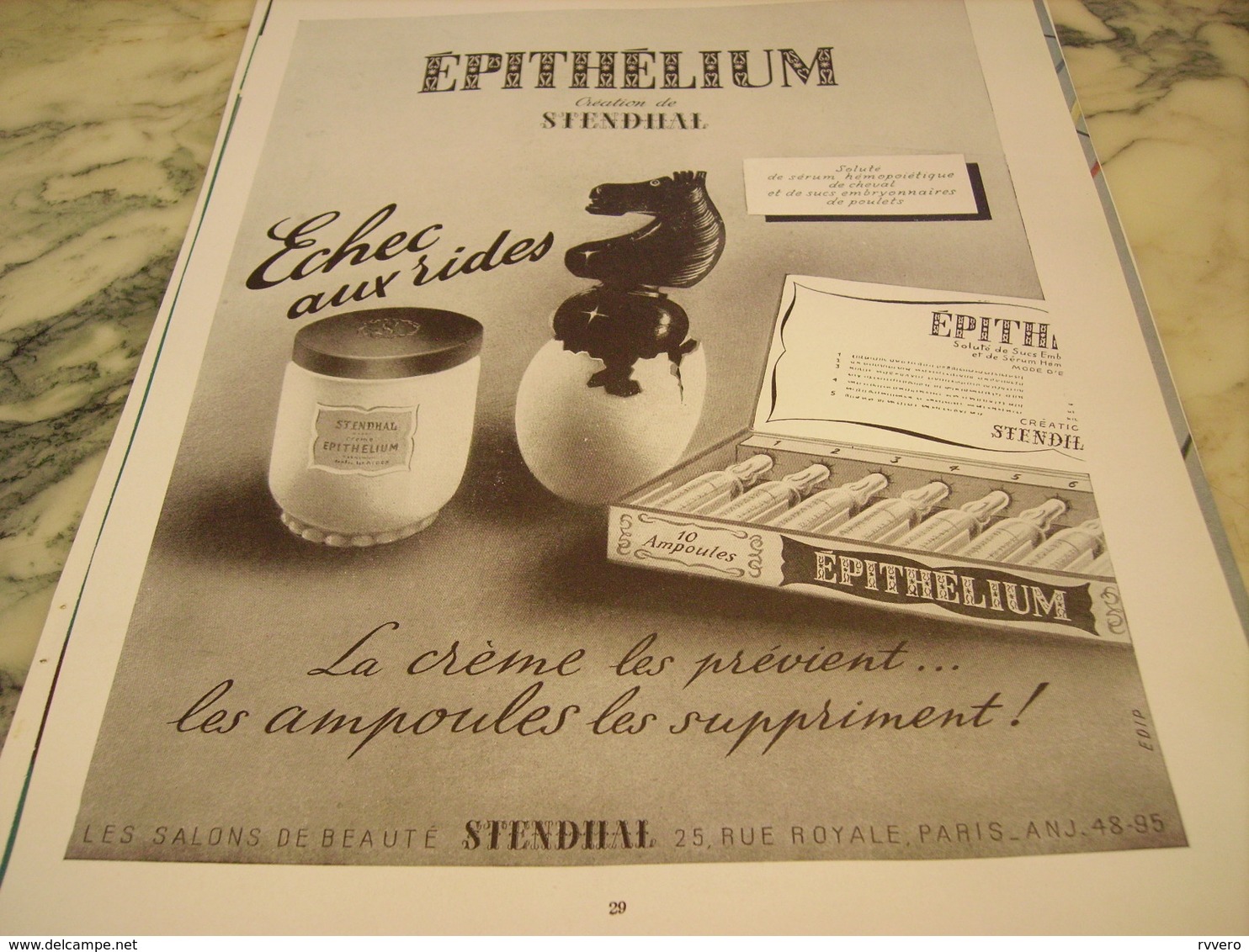 ANCIENNE PUBLICITE ECHEC AUX RIDE EPITHELIUM  CREME DE STENDILAL  1951 - Affiches