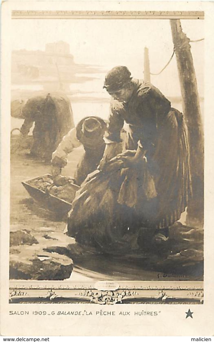 -ref-B15- Arts - Tableaux - Tableau : La Peche Aux Huitres - Peintre G. Balande - Salon 1909 - Ostreiculture - Metiers - - Malerei & Gemälde