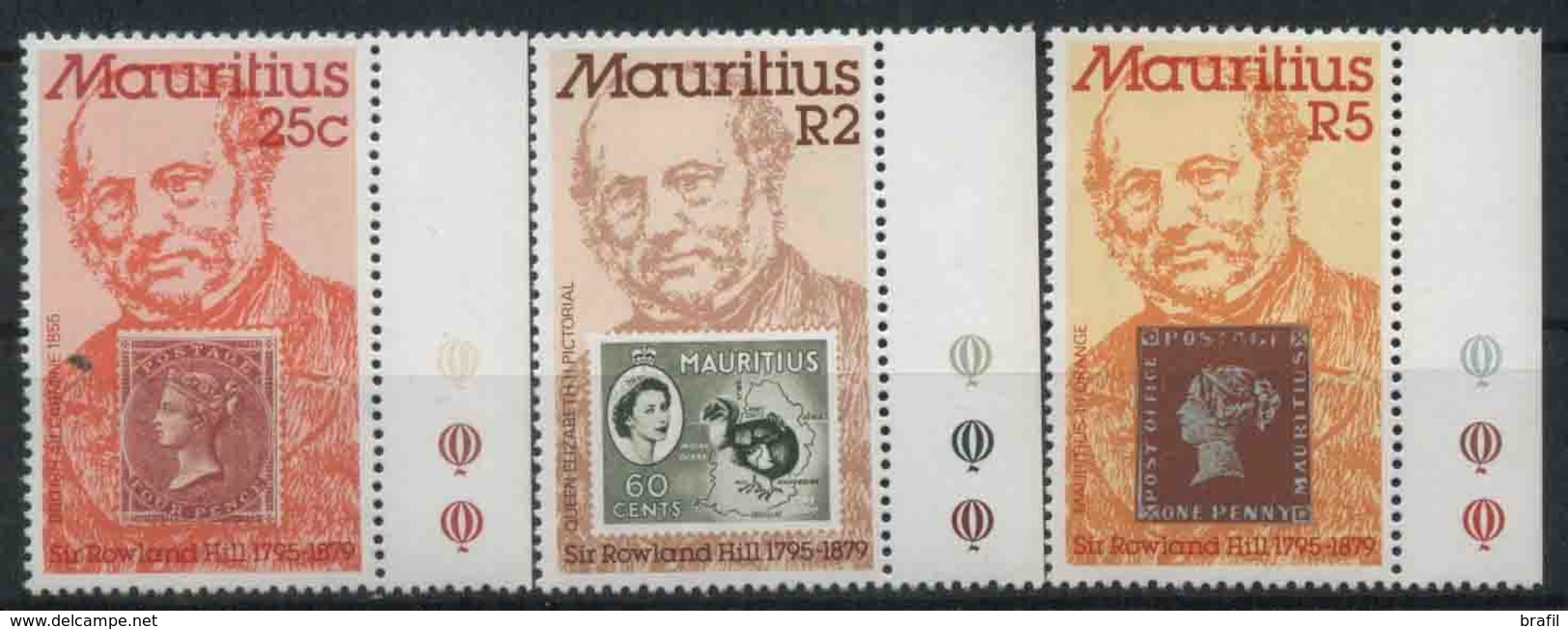 1979 Mauritius, Anniversario Morte Rowland Hill, Serie Completa Nuova (**) - Mauritius (1968-...)