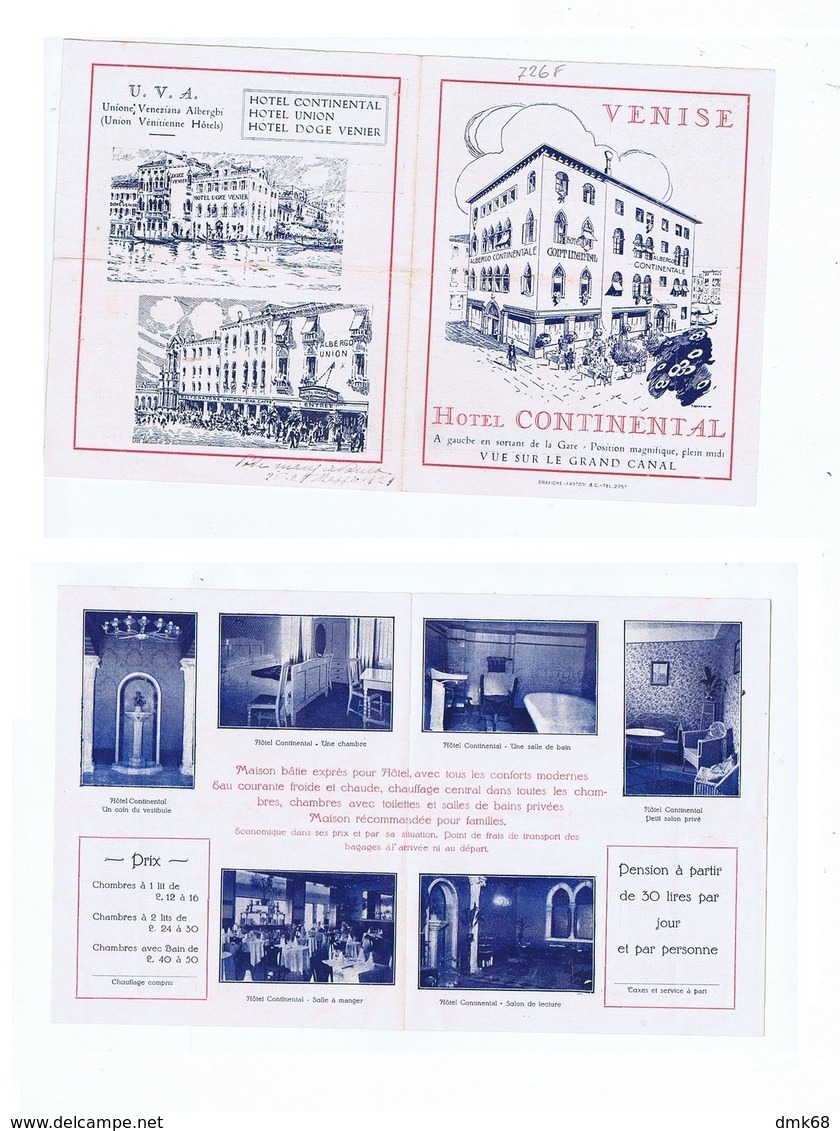 VENEZIA - HOTEL CONTINENTAL - DEPLIANT 1920s/30s EDIZ. FANTONI - Dépliants Turistici