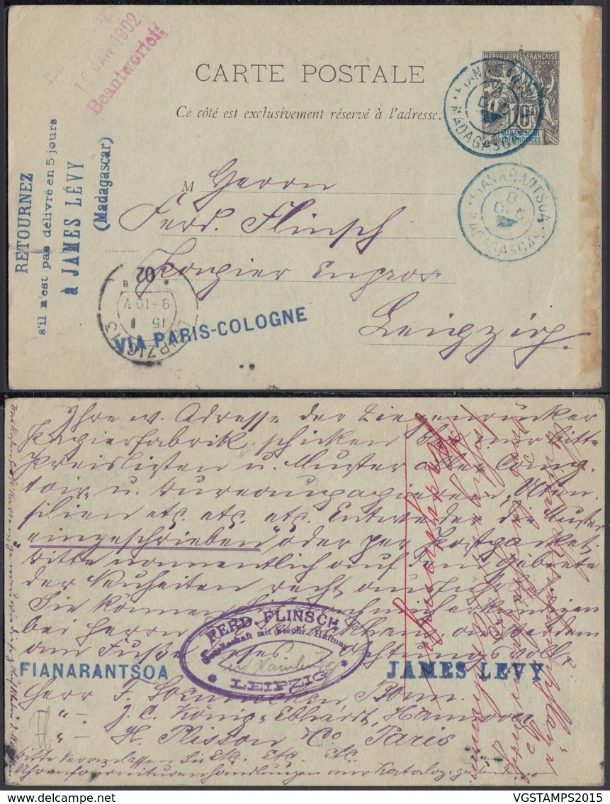 MADAGASCAR EP 10c De FIANARANTSOA En Bleu  Du 08/12/1902 Vers ALLEMAGNE  (6G19424) DC-1338 - Covers & Documents