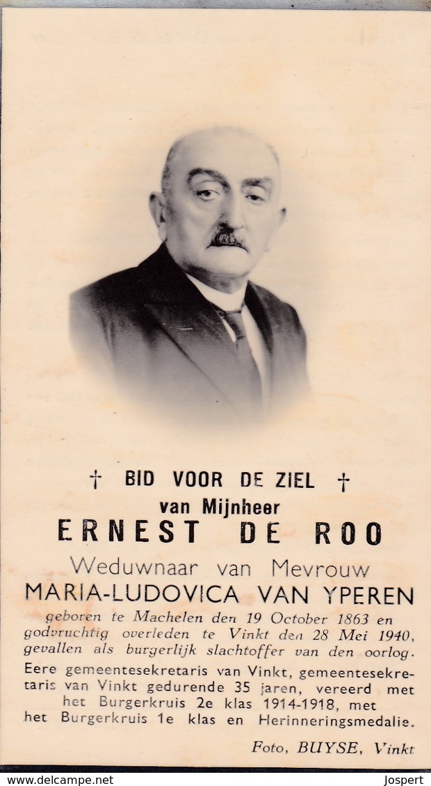 Oorlogsslachtoffer, 1940, Ernest De Roo, Van Yperen, Machelen,Vinkt - Images Religieuses