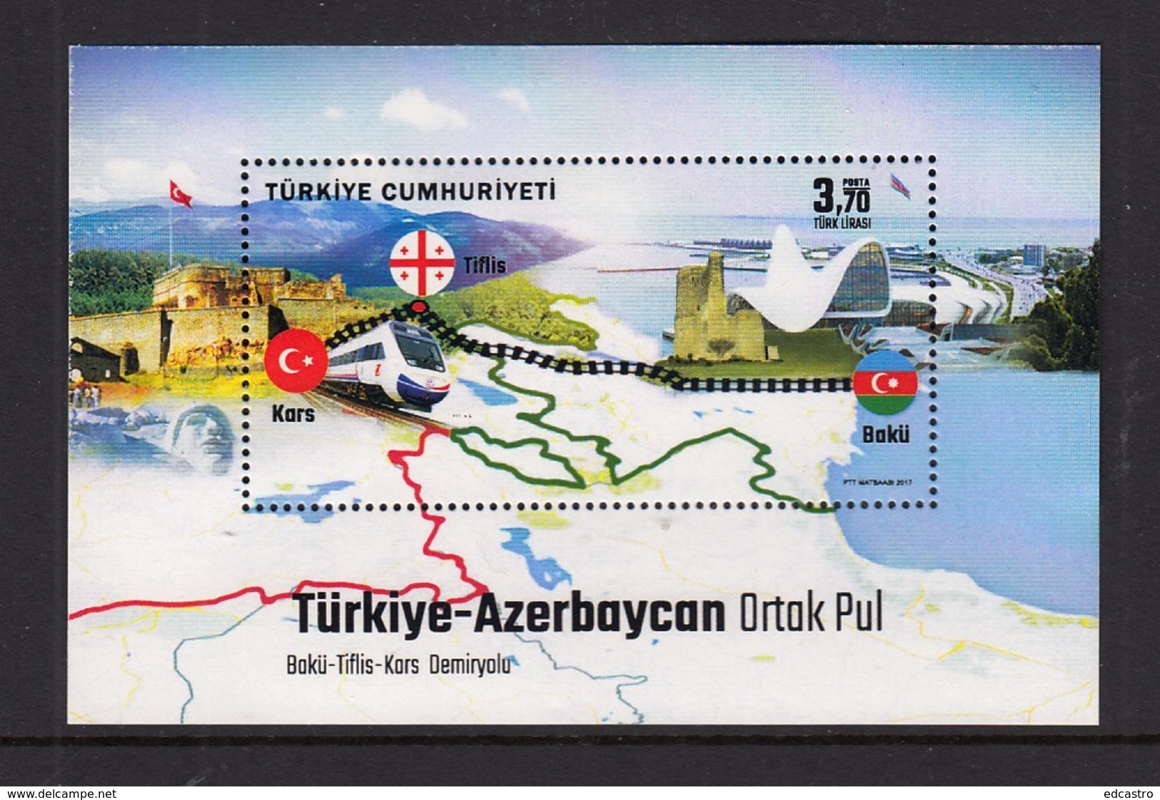 2.- TURKEY 2017 JOINT ISSUE WITH AZERBAIJAN - TRAIN RAILWAYS - Nuevos