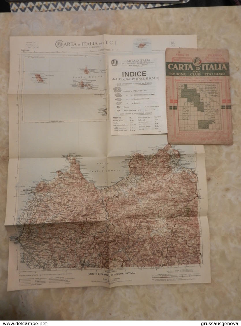 6) SICILIA FOGLIO 48 PALERMO CARTA D'ITALIA DEL TOURING CLUB COMPLETO DI INDICE E BUSTA IN CARTA PERGAMENACEA - Topographical Maps