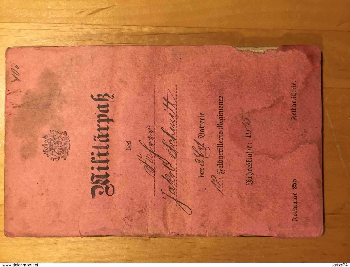 Militärpass Von 1915 Bayern/Pfalz - Diplome Und Schulzeugnisse