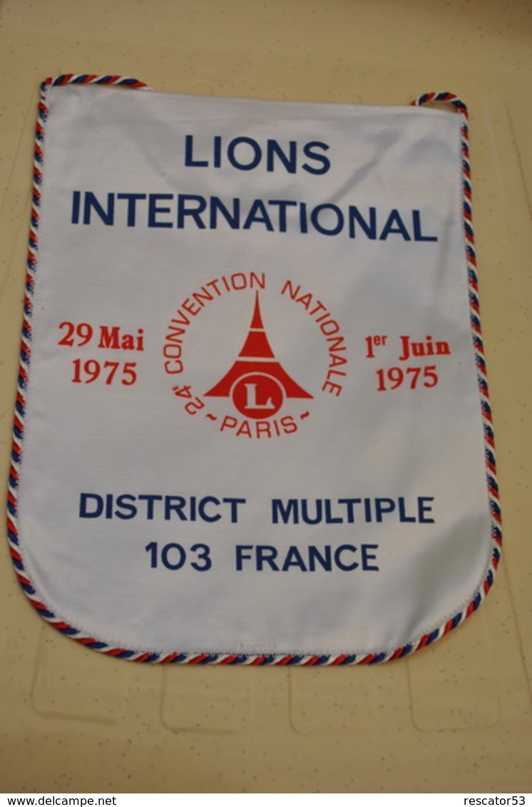 Rare Fanion Lion's Club 24 Eme Convention Nationale Paris 1975 - Sonstige & Ohne Zuordnung