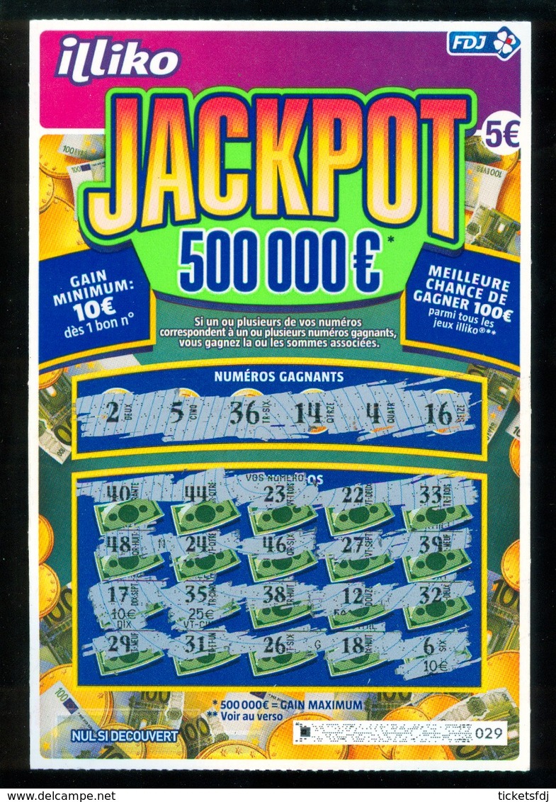 Grattage FDJ - FRANCAISE DES JEUX - JACKPOT 500 000 € - 56401 Double Carré - Billets De Loterie