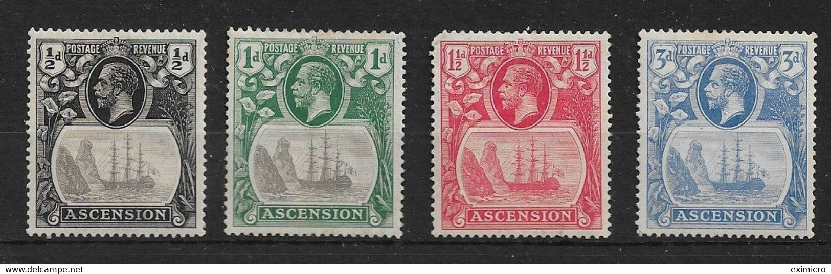 ASCENSION 1924 - 1933 VALUES TO 3d SG 10, 11, 12, 14 MOUNTED MINT Cat £30+ - Ascension