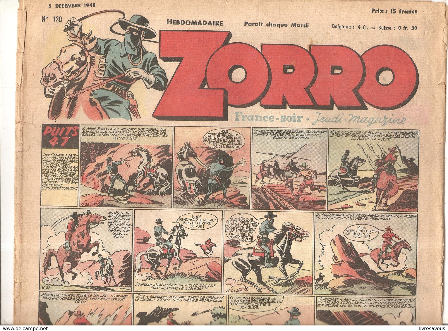 Zorro Hebdomadaire N°130 Du 5 Décembre 1948 Puits 47 - Zorro