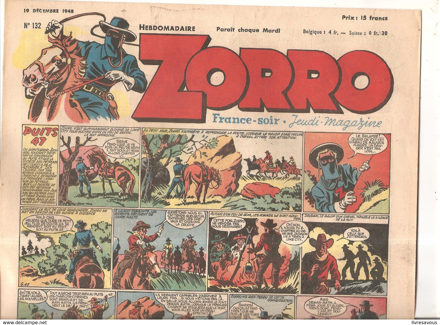 Zorro Hebdomadaire N°132 Du 19 Décembre 1948 Puits 47 - Zorro