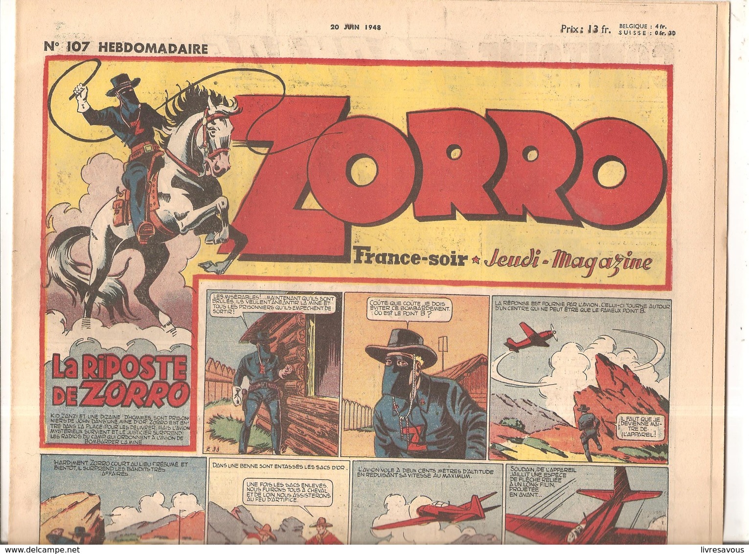 Zorro Hebdomadaire N°107 Du 20 Juin 1948 La Riposte De Zorro - Zorro