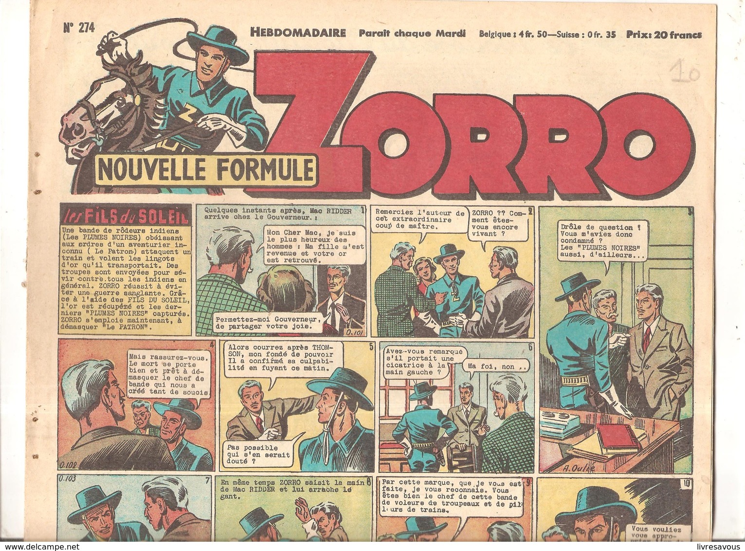 Zorro Hebdomadaire N°274 De 1951 Les Fils Du Soleil - Zorro