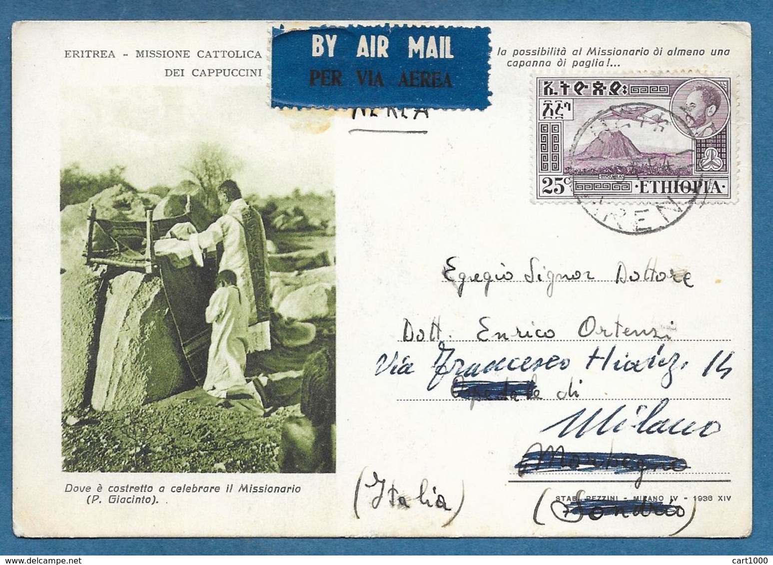 ETHIOPIA 1954 SU CARTOLINA ERITREA MISSIONE CATTOLICA - Etiopia