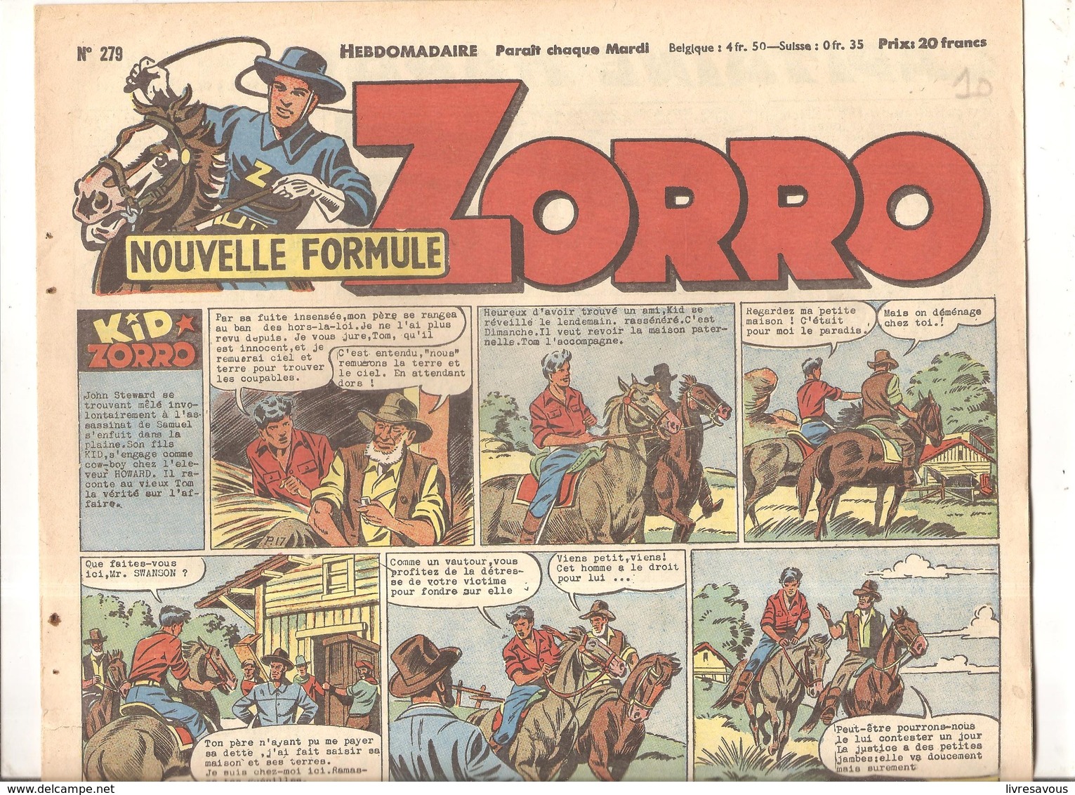Zorro Hebdomadaire N°279 De 1951 Kid Zorro - Zorro