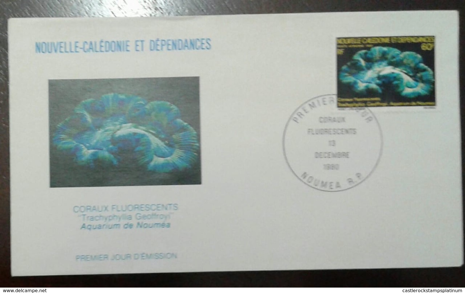 L) 1980 NEW CALEDONIA, FLUORESCENT CORALS, MARINE LIFE, BLUE, 60C, FDC - FDC