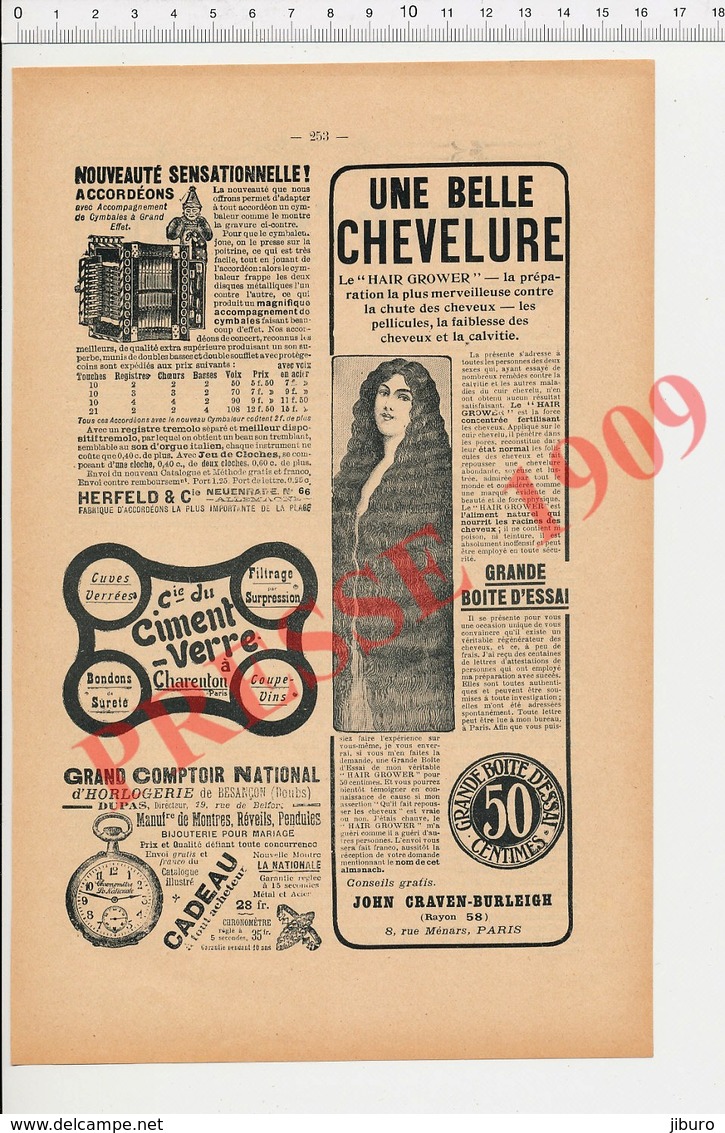 2 Scans Presse 1909 Publicité Hair Grower - John Craven-Burleigh Paris  223CH15 - Ohne Zuordnung