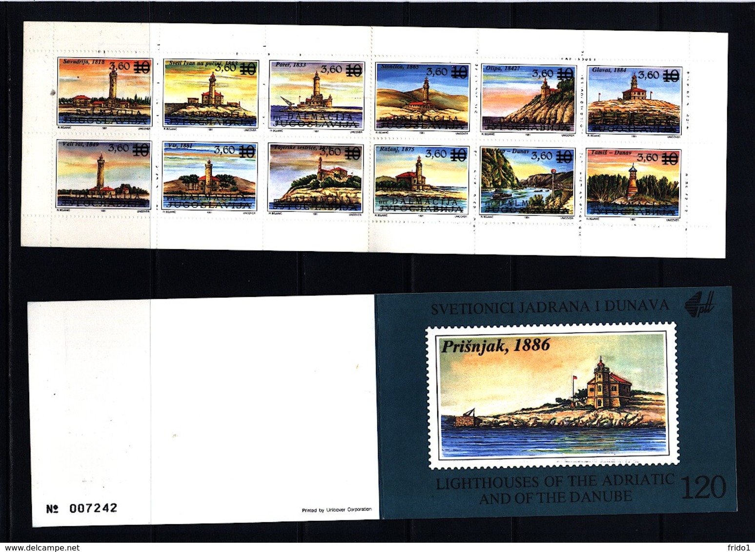 Yugoslavia / Jugoslawien 1991 Lighthouses Booklet  With Overprint Dalmacija- Private Scarce Overprint From The Year 1993 - Leuchttürme