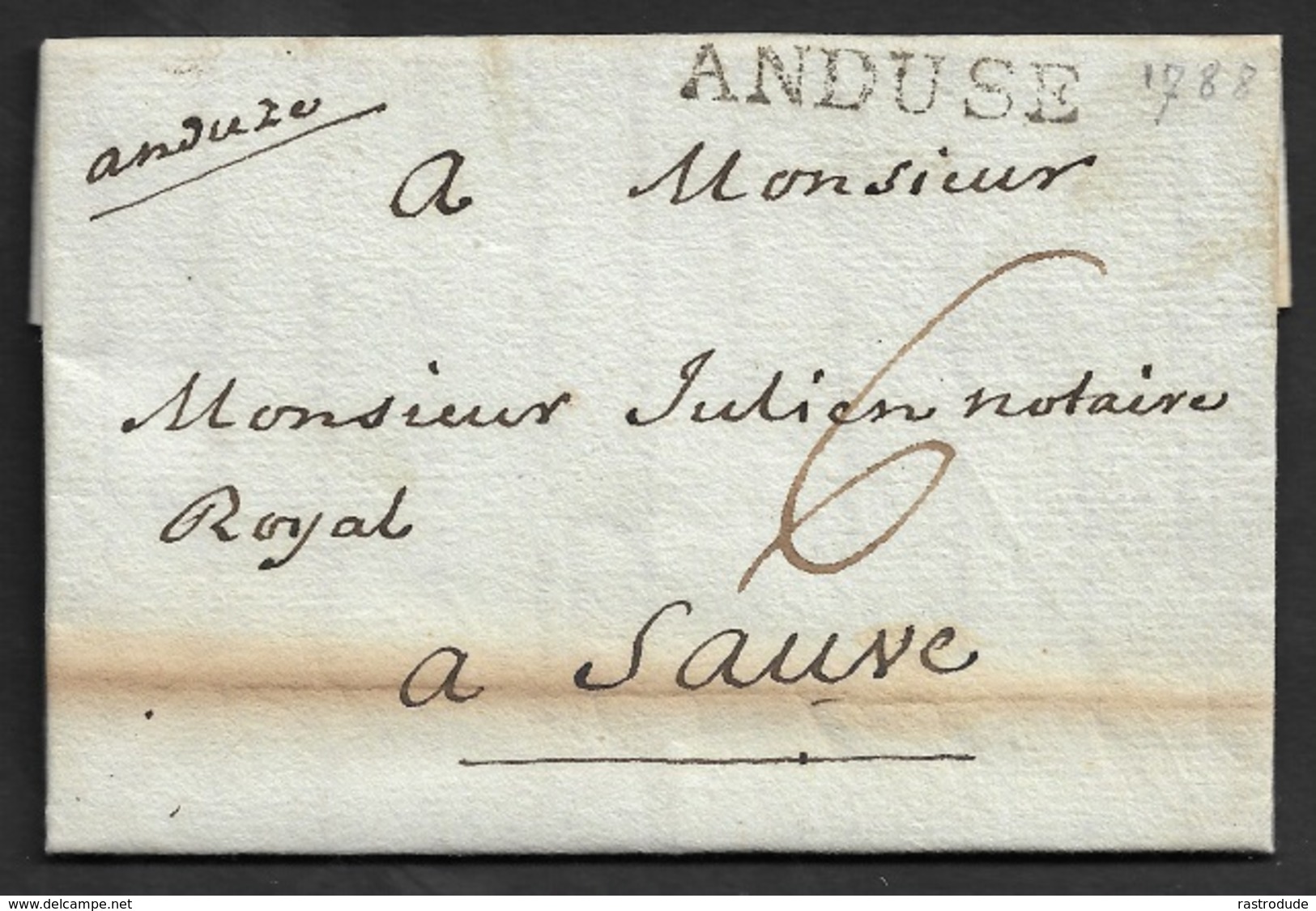 1788 - LAC - ANDUSE 36mm X 6mm (GARD) A SAUVE. Manuscrit Anduze - 1701-1800: Précurseurs XVIII