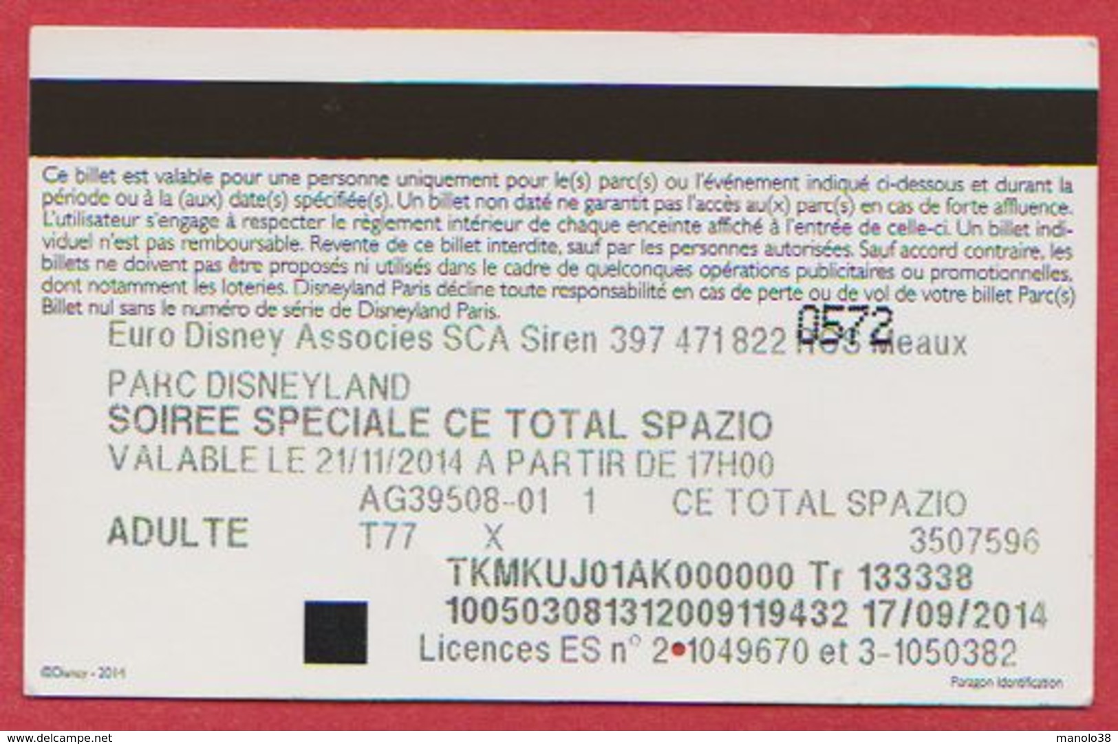 Disneyland Paris. France. Visuel : Pluto. 2014. - Tickets D'entrée