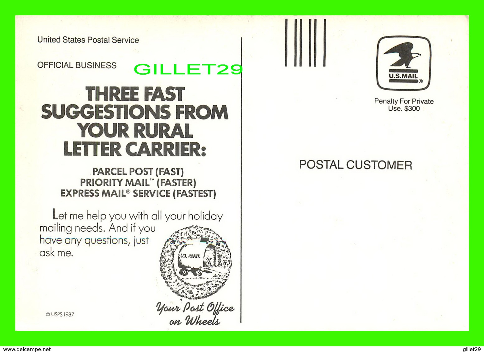 LA POSTE - THREE FAST SUGGESTIONS FROM YOUR RURAL LETTER CARRIER, 1987 - UNITED STATES POSTAL SERVICE - - Poste & Facteurs