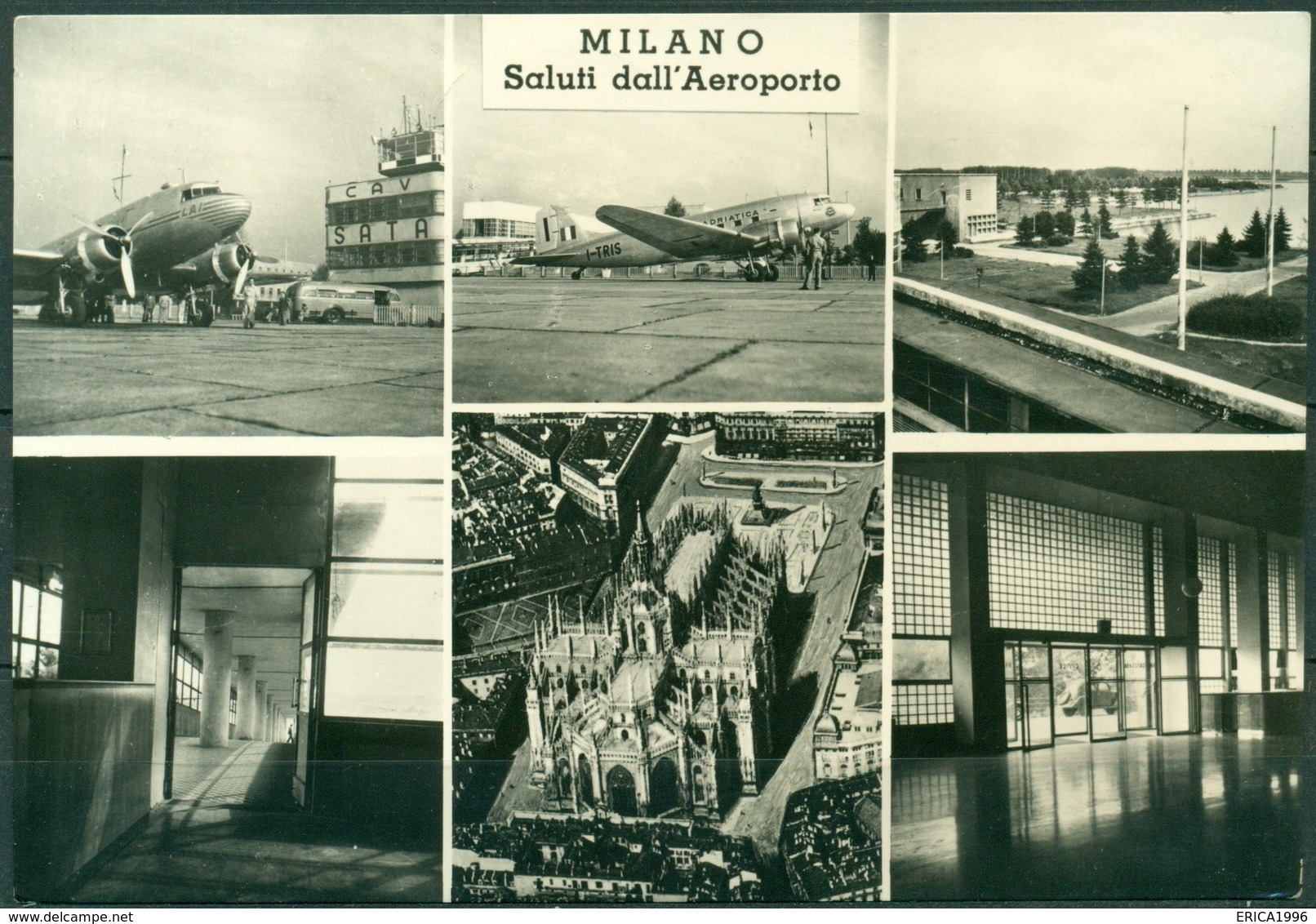 CARTOLINA - MILANO - CV77 MILANO Saluti Dall'aeroporto (Forlanini) 6 Vedutine, FG BN, Viaggiata 1957, Perfetta - Milano