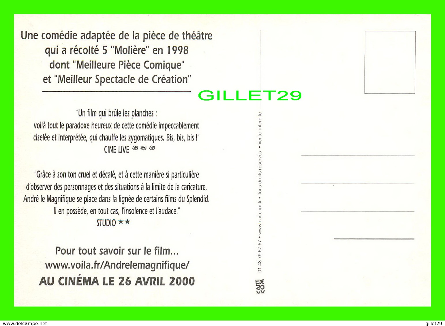 AFFICHE DE FILM - ANDRÉ LE MAGNIFIQUE UNE COMÉDIE D'AVENTURES ! EN 2000 - - Affiches Sur Carte