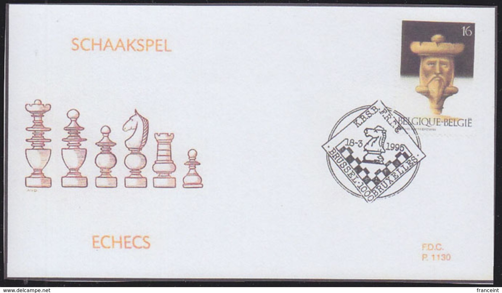 BELGIUM (1995) Chess Pieces. Die Proof In Green Signed By The Engraver, Representing The Cachet For FDC, Scott 1577 - Chess