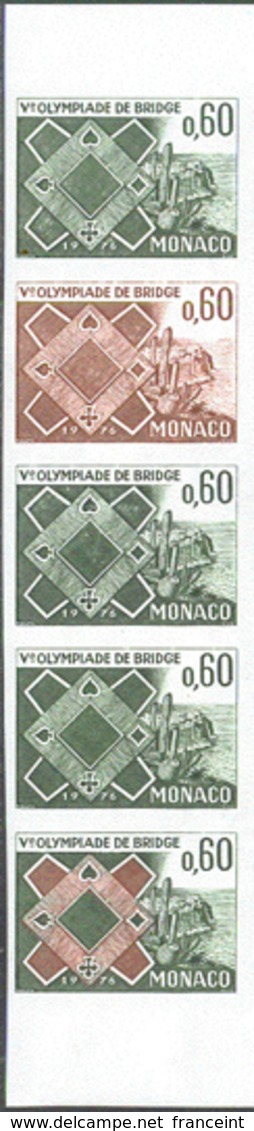 MONACO (1976) Bridge Table. Suits. Trial Color Proofs In Strip Of 5. 5th Bridge Olympiad. Scott No 1018, Yvert No 1052. - Other & Unclassified