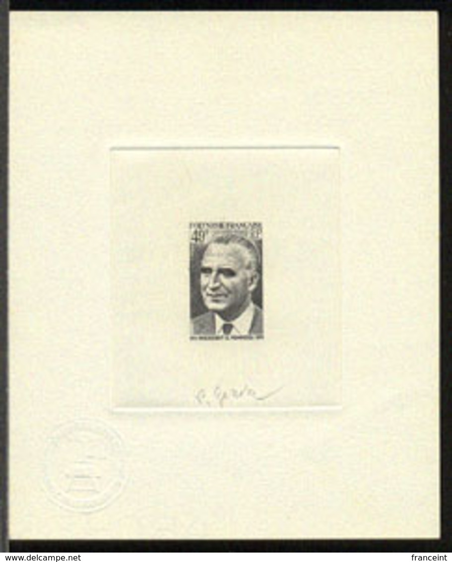 FRANCE (1975) Pompidou. Die Proof In Black Signed By The Engraver GANDON. Scott No 1430, Yvert No 1839. - Epreuves D'artistes