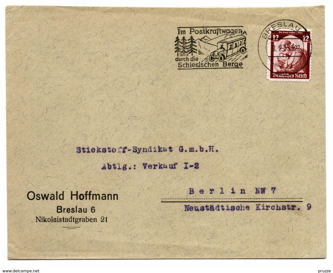 Firmen-Brief Ohne Inhalt 1935, Von Breslau Nach Berlin - Briefe U. Dokumente