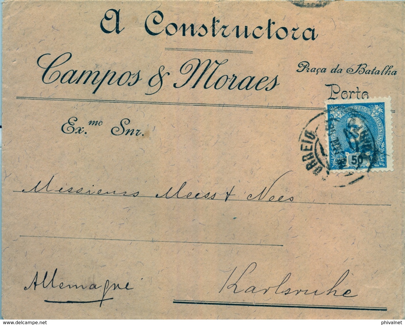 1898 , PORTUGAL , SOBRE COMERCIAL CIRCULADO , OPORTO - KARLSRUHE , LLEGADA AL DORSO - Brieven En Documenten
