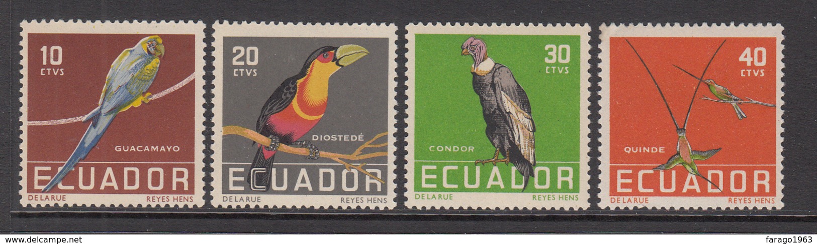 1958 Ecuador Birds Oiseaux  Complete Set Of 4 Mint Hinged - Ecuador