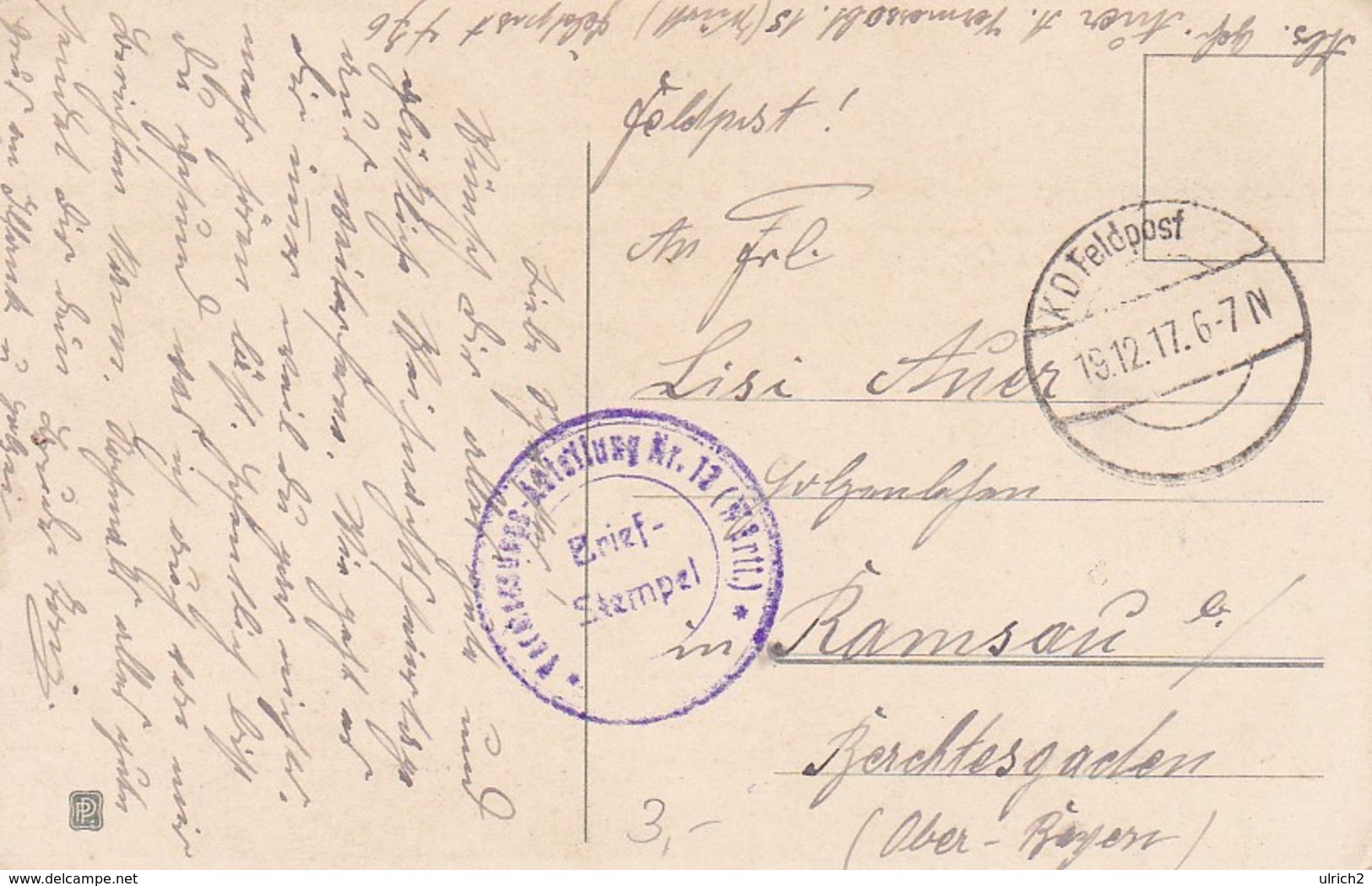 AK Herzlichen Weihnachtsgruß - Dorf Und Wald Im Schnee - Feldpost Vermessungs-Abteilung Nr. 13 (Württ.) - 1917 (38557) - Sonstige & Ohne Zuordnung