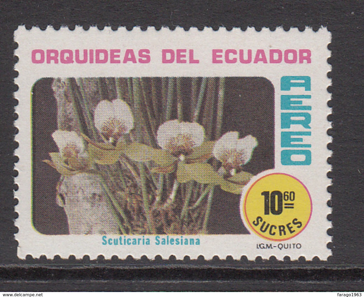 1980 Ecuador Orchids Fleurs  10 Sucres Value MNH - Ecuador